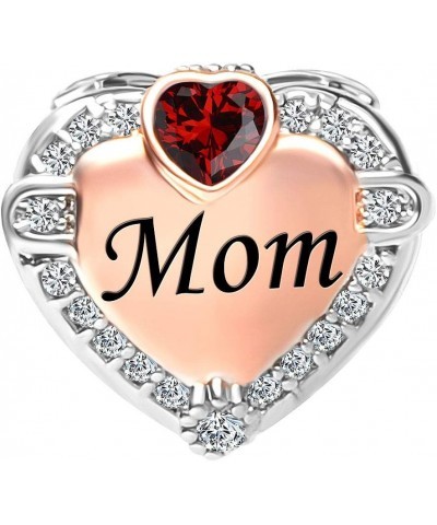 Mom Heart Charm Rose Gold Synthetic Birthstone Charm Bead For Bracelet January $6.11 Bracelets