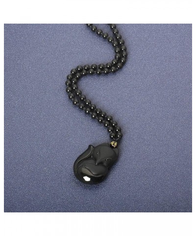 Obsidian Lucky Necklace Power Stone Amulet Protection Pendant with Adjustable Bead Chain Healing Crystal Spiritual Gift Fox A...