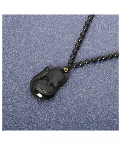 Obsidian Lucky Necklace Power Stone Amulet Protection Pendant with Adjustable Bead Chain Healing Crystal Spiritual Gift Fox A...