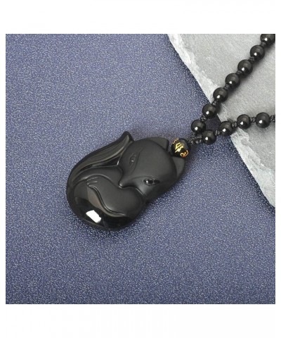 Obsidian Lucky Necklace Power Stone Amulet Protection Pendant with Adjustable Bead Chain Healing Crystal Spiritual Gift Fox A...