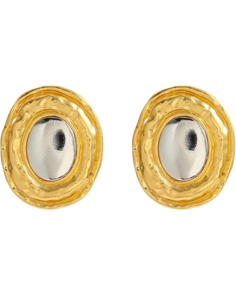 Exaggerated Oval Metal Stud Earring Two Tone Color Gold and Silver Alloy Earrings for Women Gold $10.48 Earrings