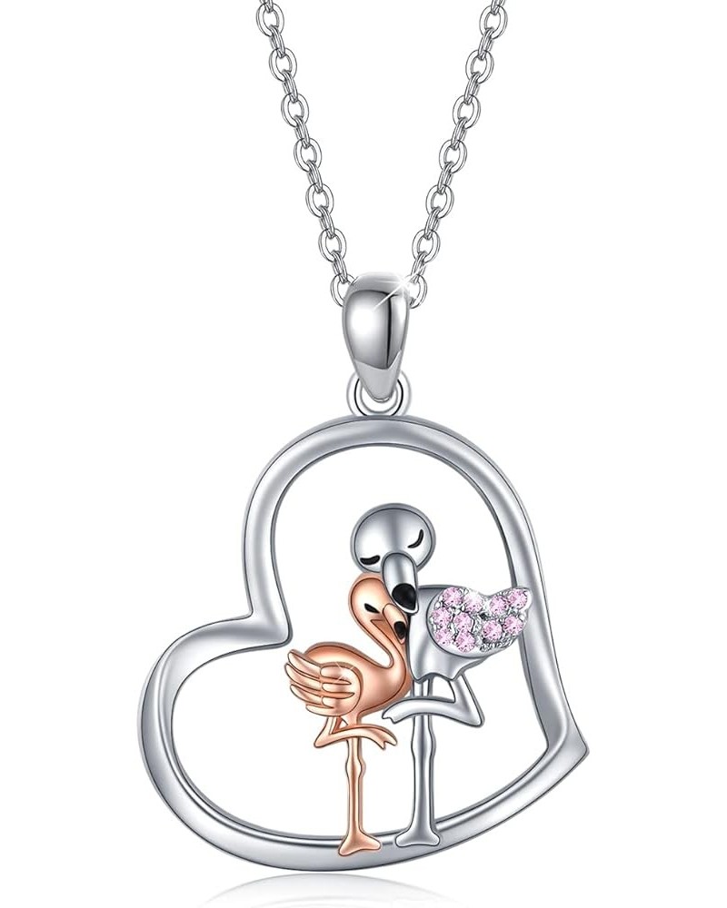 Heart Necklaces S925 Sterling Silver Heart Necklace Dainty Heart Jewelry Gifts for Women Girls 03-Flamingos $19.24 Necklaces