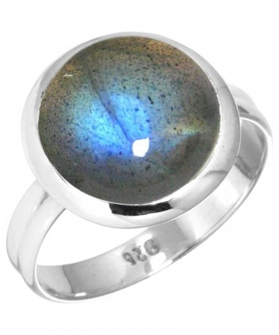 925 Sterling Silver Handmade Ring for Women 12 MM Round Gemstone Statement Jewelry for Gift (99047_R) Labradorite $19.16 Rings