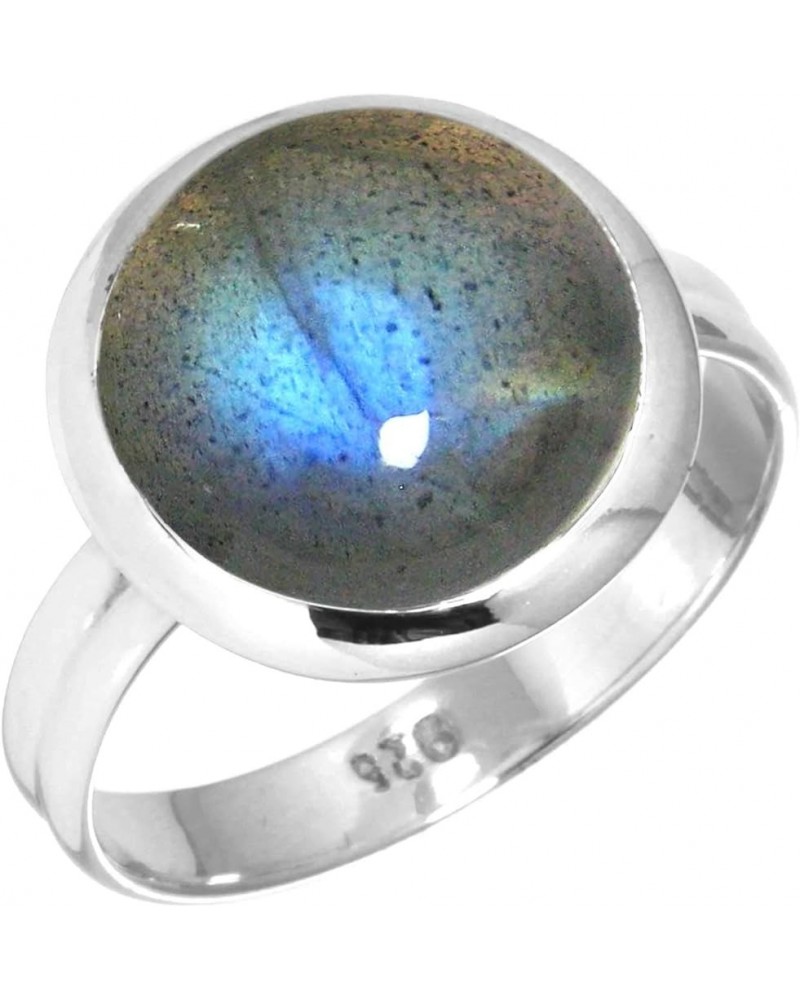 925 Sterling Silver Handmade Ring for Women 12 MM Round Gemstone Statement Jewelry for Gift (99047_R) Labradorite $19.16 Rings