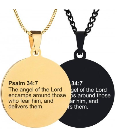 2PCS Custom Personalized Engraved Bible Verse For Birthdays Stainless Steel Jewelry Pendant Necklace Chain Psalm 34:7 Black+G...