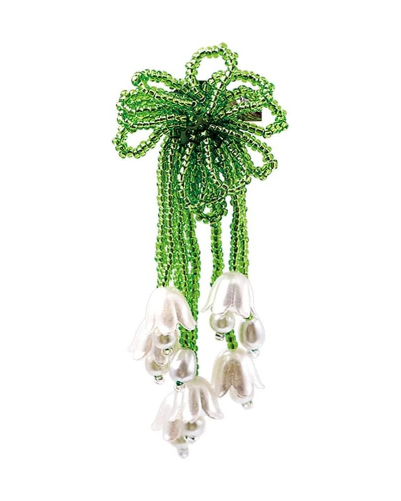 Fresh and Lovely Green Tassel Beads Enamel Brooch Lily of The Valley Faux Pearl Plant Collar Lapel Pin for Womenl White Flora...