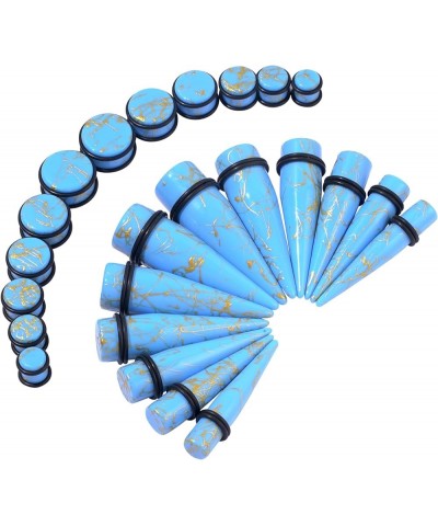 24PC Big Gauges Acrylic Tapers Kit Ear Stretching 00G-20mm Earrring Plug Tunnels Piercing Set Light Blue / Gold Thread $10.79...