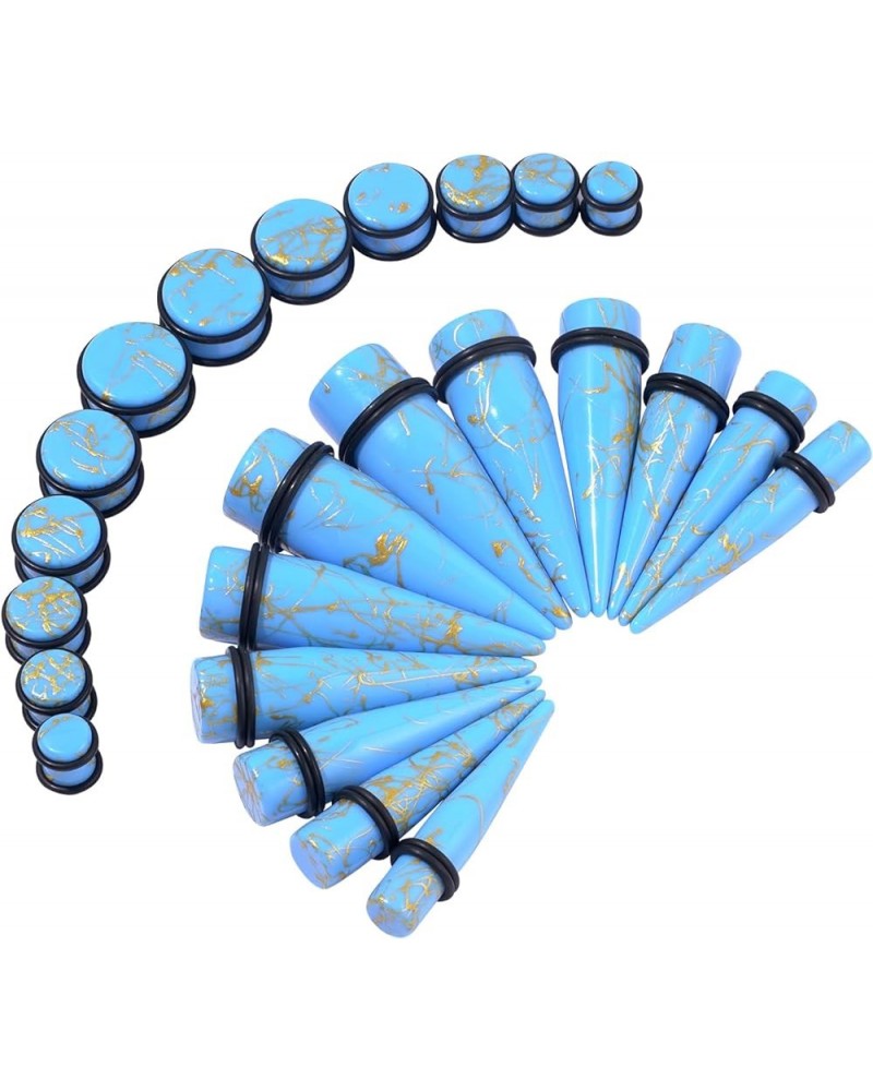 24PC Big Gauges Acrylic Tapers Kit Ear Stretching 00G-20mm Earrring Plug Tunnels Piercing Set Light Blue / Gold Thread $10.79...