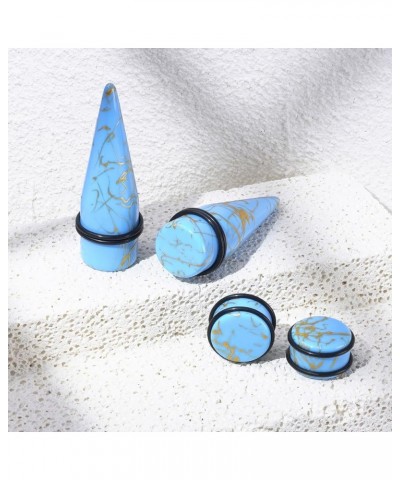 24PC Big Gauges Acrylic Tapers Kit Ear Stretching 00G-20mm Earrring Plug Tunnels Piercing Set Light Blue / Gold Thread $10.79...