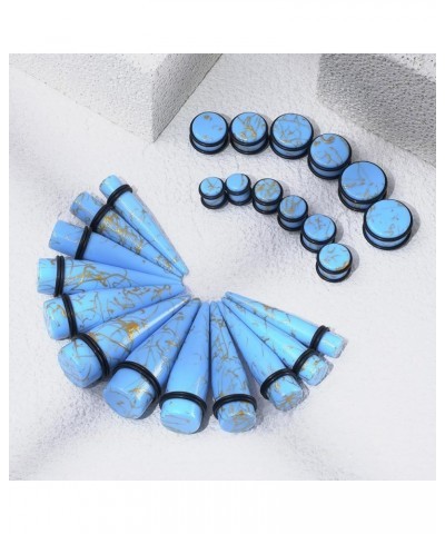 24PC Big Gauges Acrylic Tapers Kit Ear Stretching 00G-20mm Earrring Plug Tunnels Piercing Set Light Blue / Gold Thread $10.79...