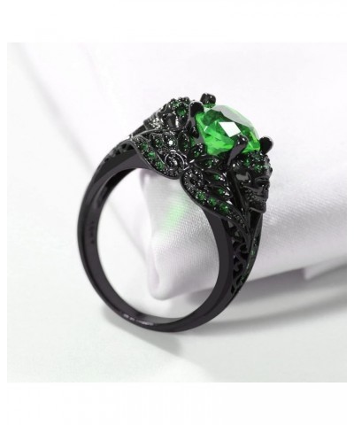 Skull Rings His and Hers Couple Rings Skeleton Rings Heart Green Cz Womens Wedding Ring Punk Ring Green women size7 & men siz...