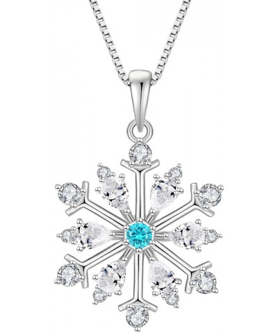 Snowflake Necklace 925 Sterling Silver Pendant Necklace with Cubic Zirconia Jewelry Winter Party Flower Snowflake Christmas N...