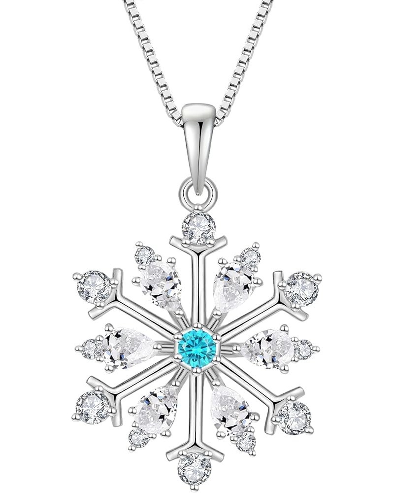 Snowflake Necklace 925 Sterling Silver Pendant Necklace with Cubic Zirconia Jewelry Winter Party Flower Snowflake Christmas N...