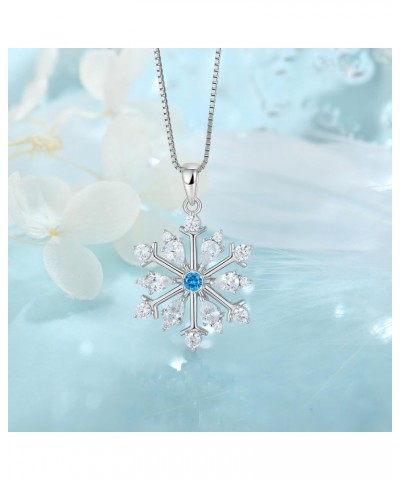 Snowflake Necklace 925 Sterling Silver Pendant Necklace with Cubic Zirconia Jewelry Winter Party Flower Snowflake Christmas N...