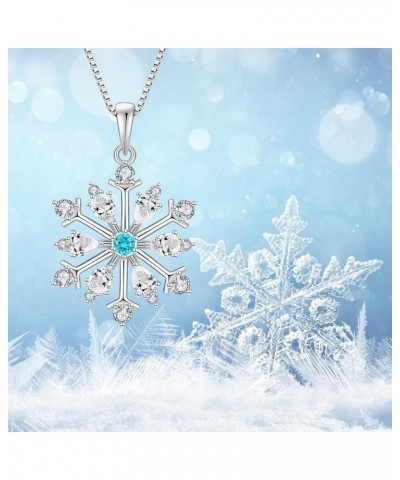 Snowflake Necklace 925 Sterling Silver Pendant Necklace with Cubic Zirconia Jewelry Winter Party Flower Snowflake Christmas N...