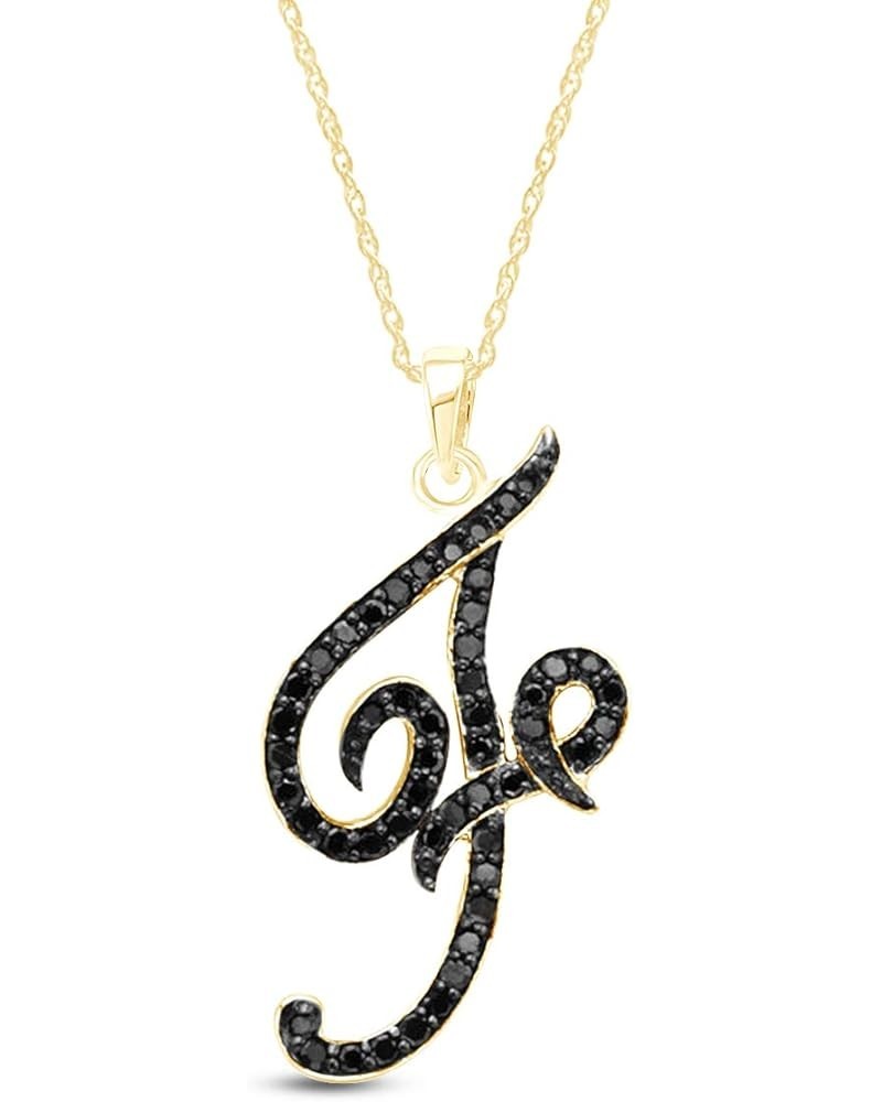 1/4 Carat Round Cut Natural Black diamond Initial Alphabet Letter Pendant Nacklace In 14K Gold Over Sterling Silver (0.25 Ctt...