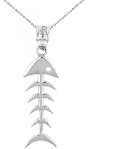 925 Sterling Silver Fishbone Fish Bones Skeleton Pendant Necklace 22 Inches $13.20 Necklaces