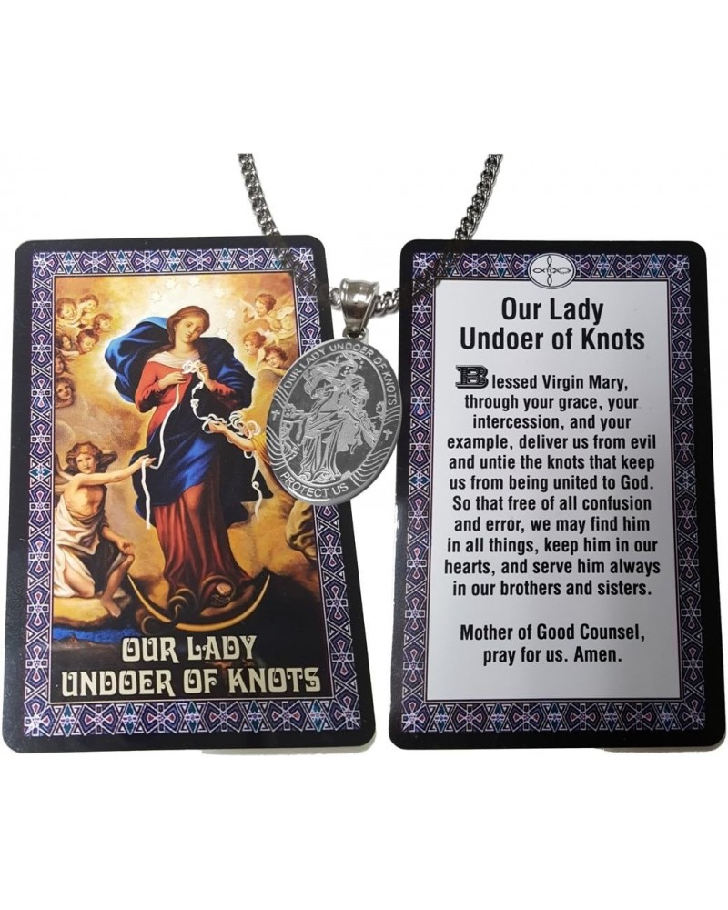 Ben Junot Catholic - 3 Pieces Set Our Lady Undoer Of Knots Stainless Steel Medal Necklace +20" Chain and Holy Prayer Card $13...