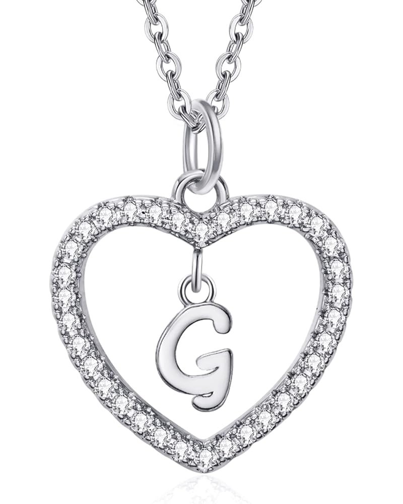 Initial Heart Necklace for Women CZ Heart Letter A-Z Name Alphabet Pendant Necklace Valentine's Day gift Sliver Plated G $9.3...