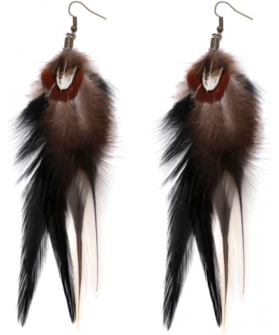 Bohemian Long Feather Earrings for Women Handmade Natural Dangle Tassel Jewelry Style F $10.63 Earrings