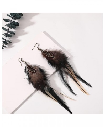 Bohemian Long Feather Earrings for Women Handmade Natural Dangle Tassel Jewelry Style F $10.63 Earrings