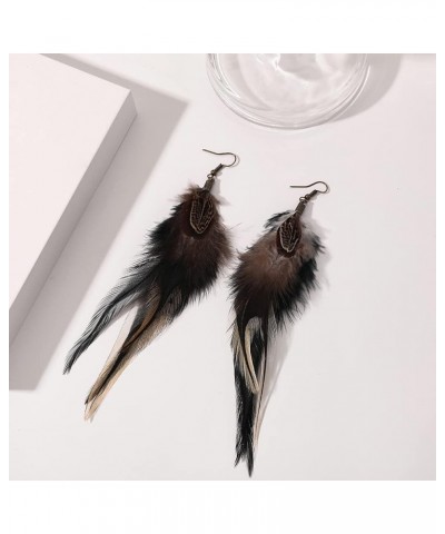 Bohemian Long Feather Earrings for Women Handmade Natural Dangle Tassel Jewelry Style F $10.63 Earrings