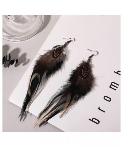 Bohemian Long Feather Earrings for Women Handmade Natural Dangle Tassel Jewelry Style F $10.63 Earrings