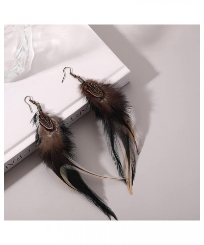 Bohemian Long Feather Earrings for Women Handmade Natural Dangle Tassel Jewelry Style F $10.63 Earrings