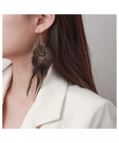 Bohemian Long Feather Earrings for Women Handmade Natural Dangle Tassel Jewelry Style F $10.63 Earrings