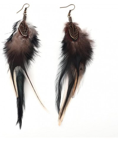 Bohemian Long Feather Earrings for Women Handmade Natural Dangle Tassel Jewelry Style F $10.63 Earrings