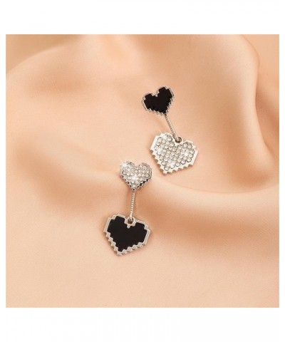 Double Black Love Heart Crystal Earrings for Women Teen Girls Asymmetric Dainty Charm Layered Enamel Heart Chic Rhinestone Cu...