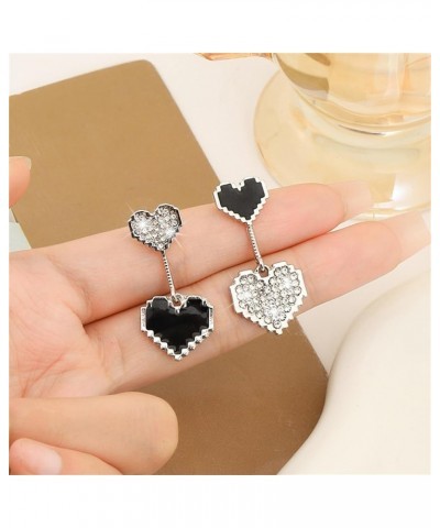 Double Black Love Heart Crystal Earrings for Women Teen Girls Asymmetric Dainty Charm Layered Enamel Heart Chic Rhinestone Cu...