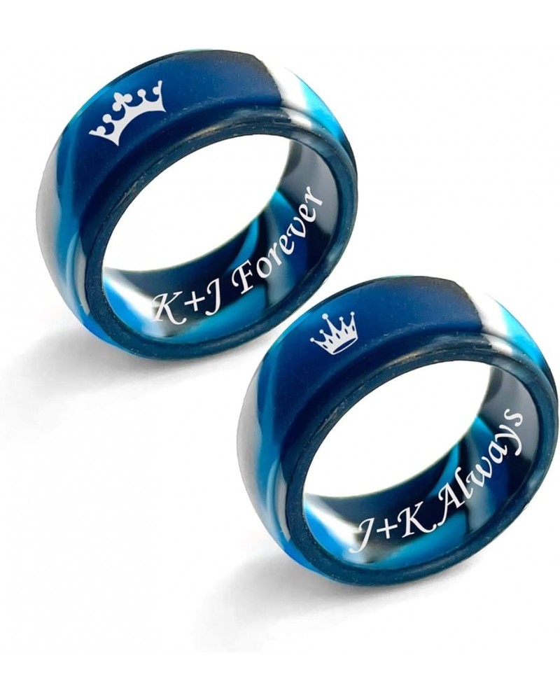 MZZJ Personalized Silicone Couple Matching Rings 8MM Breathable Rubber Step Edge Comfort Fit Rings Wedding Band Promise Egage...