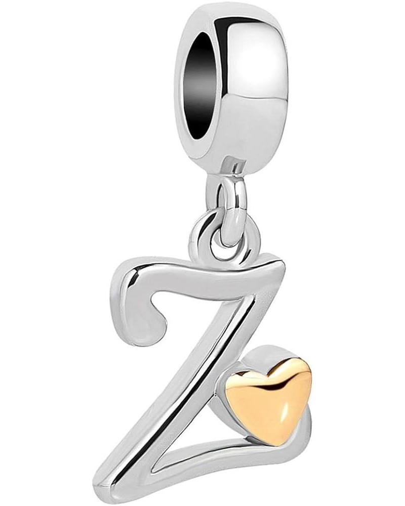 A to Z Gold Heart Name Initial Charm Compatible with Pandoran Charm Bracelet Women Girl Silver Love Dangle Letter Pendant Alp...