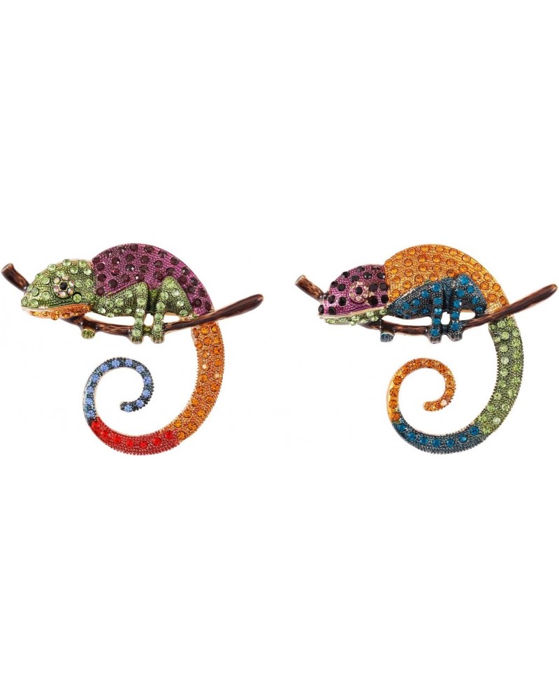 2 Pcs Chameleon Brooch Pins for Women Multicolored Crystal Lizard Lapel Pin for Backpack Corsage Lapel Scarf Clothing Accesso...