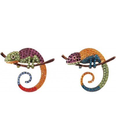 2 Pcs Chameleon Brooch Pins for Women Multicolored Crystal Lizard Lapel Pin for Backpack Corsage Lapel Scarf Clothing Accesso...