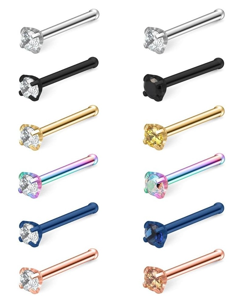 12PCS 18G Mix Color Stainless Steel Diamond CZ Nose Bone Studs Rings Pin Piercing Jewelry 1.5mm 2mm 2.5mm 3mm 12PCS - 2mm $8....