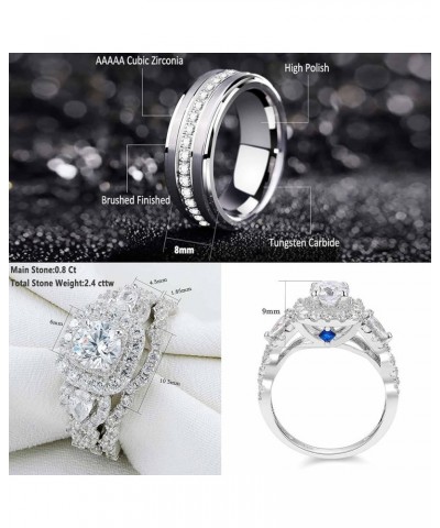 Wedding Ring Sets for Him and Her 5A Cubic Zirconia Ring Women Men Band Promise Rings for Couples Size 5-13 Men's Size 13 & W...