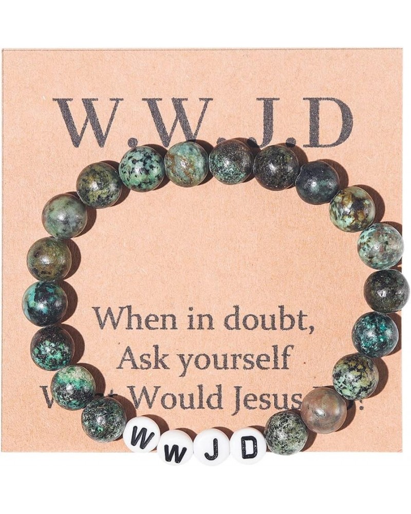 Natural Healing Stone WWJD Beaded Strand Adjustable Bracelet with Meaningful Card Inspirational for Women Jewelry Gifts What ...