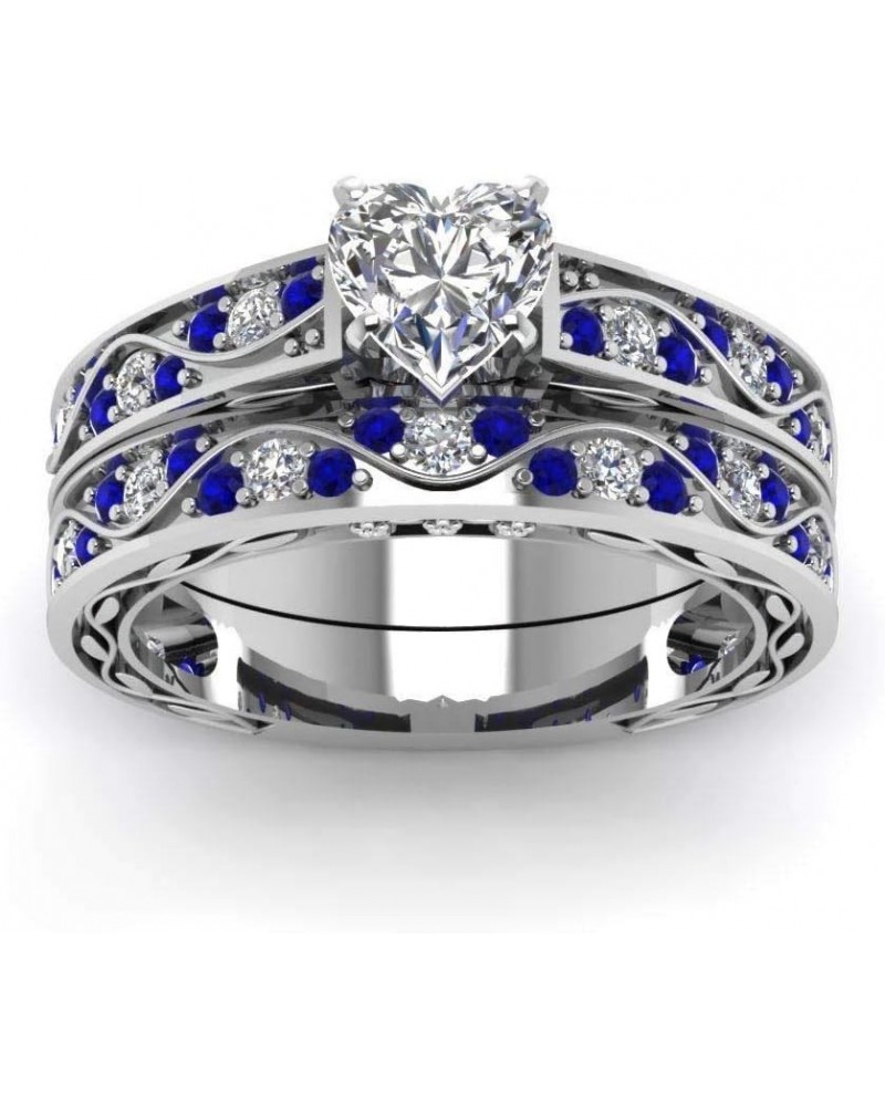 Bridal Sets White Gold Plated Womens Wedding Ring Sets Heart cut Cz Engagement Ring Sets Blue 7 $9.24 Sets