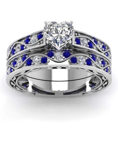 Bridal Sets White Gold Plated Womens Wedding Ring Sets Heart cut Cz Engagement Ring Sets Blue 7 $9.24 Sets