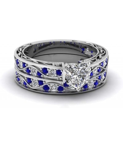 Bridal Sets White Gold Plated Womens Wedding Ring Sets Heart cut Cz Engagement Ring Sets Blue 7 $9.24 Sets