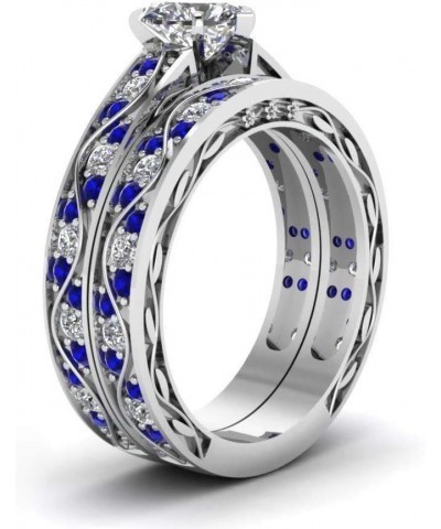 Bridal Sets White Gold Plated Womens Wedding Ring Sets Heart cut Cz Engagement Ring Sets Blue 7 $9.24 Sets