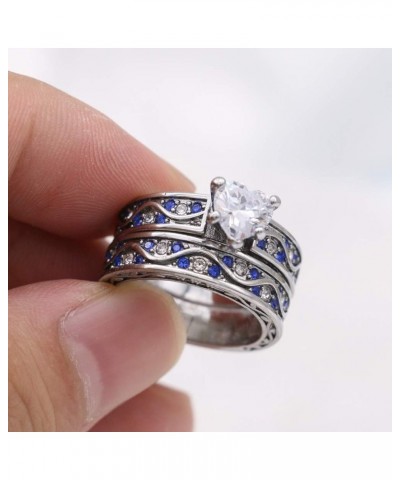 Bridal Sets White Gold Plated Womens Wedding Ring Sets Heart cut Cz Engagement Ring Sets Blue 7 $9.24 Sets