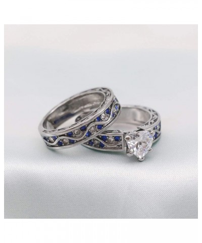 Bridal Sets White Gold Plated Womens Wedding Ring Sets Heart cut Cz Engagement Ring Sets Blue 7 $9.24 Sets