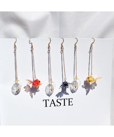 Funny Cute Acrylic Resin Simulation Fish in Bag Dangle Earrings Unique Asymmetry Lightweight Goldfish Dangle Drop Earrings Je...