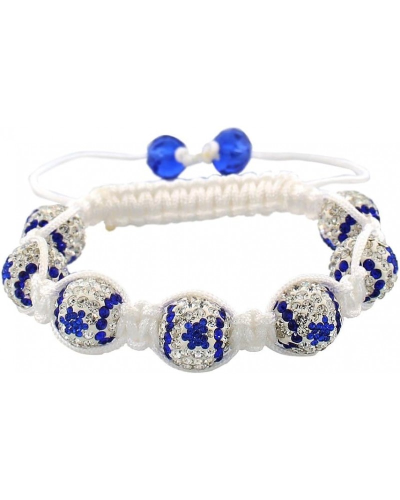 Blue Black White CZ Cord Macrame Beaded Star of David Israel Flag Bracelet $12.50 Bracelets