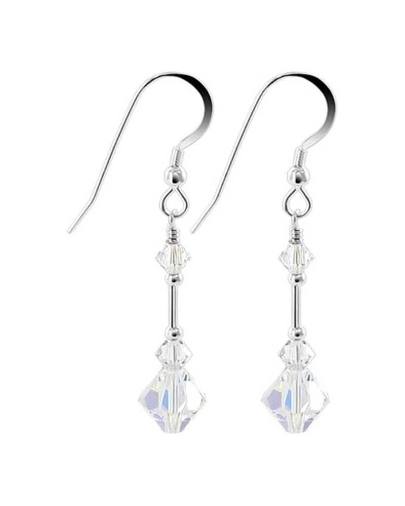 Austrian Crystal Bicones Handmade 925 Sterling Silver French Wire Dangle Earrings for Women Clear AB $15.11 Earrings