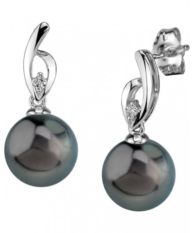 14K Gold Round Genuine Black Tahitian South Sea Cultured Pearl & Diamond Lois Earrings for Women White Gold 9.0-10mm $207.48 ...