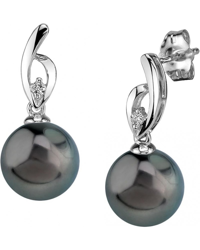 14K Gold Round Genuine Black Tahitian South Sea Cultured Pearl & Diamond Lois Earrings for Women White Gold 9.0-10mm $207.48 ...